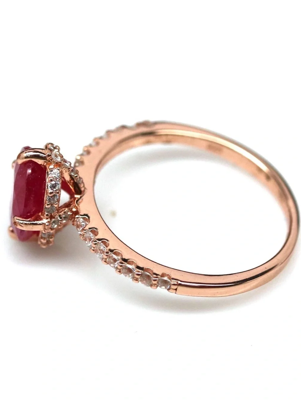 Stunning!!  2CT Natural Red Ruby with Hidden Halo Rose Gold over 925 Sterling